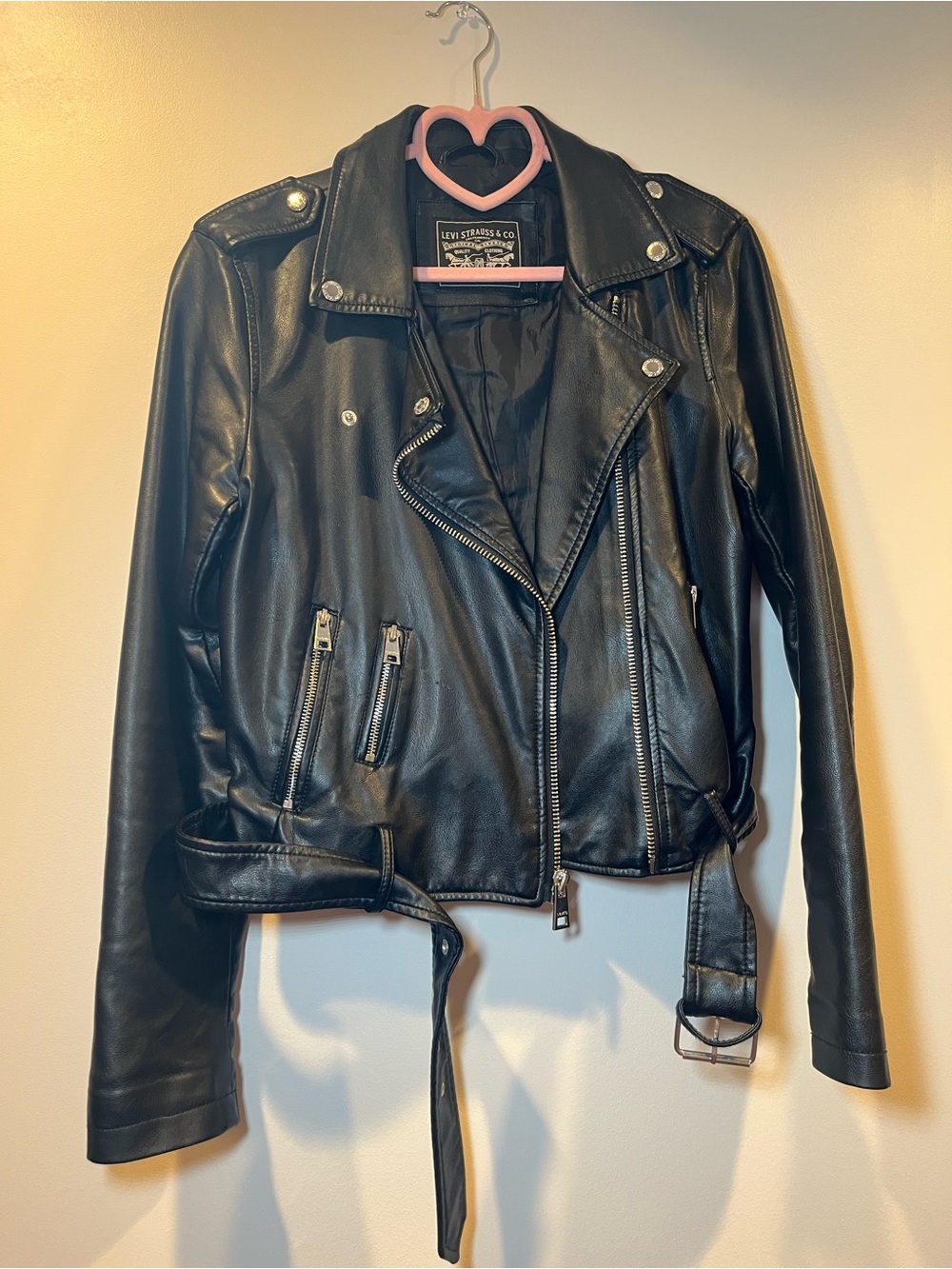 Levi's Black Faux Leather Moto Jacket with Belt
